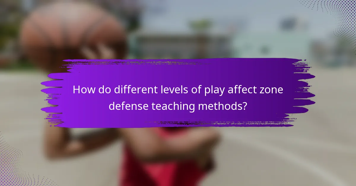 How do different levels of play affect zone defense teaching methods?